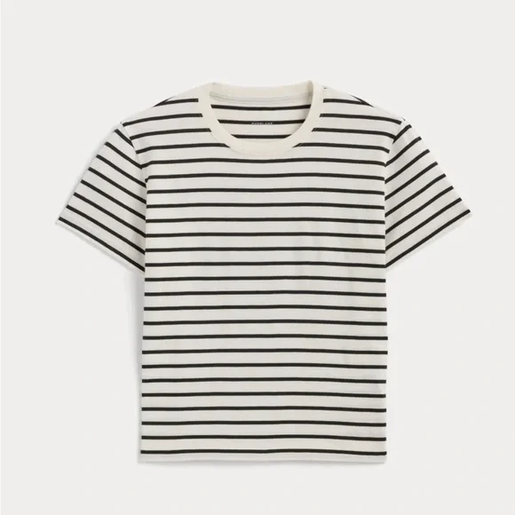 Everlane THE BOX-CUT TEE IN ESSENTIAL COTTON Bone & Black Stripe - Picture 1 of 14